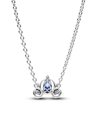 Collana girocollo da donna Pandora Disney in Argento Sterling 925 con carrozza di Cenerentola e zircone azzurro 393057C01-45
