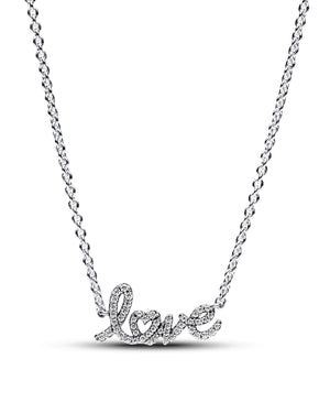 Collana girocollo da donna Pandora Moments in Argento Sterling 925 con scritta "Love", un cuore e zirconi 393076C01-45