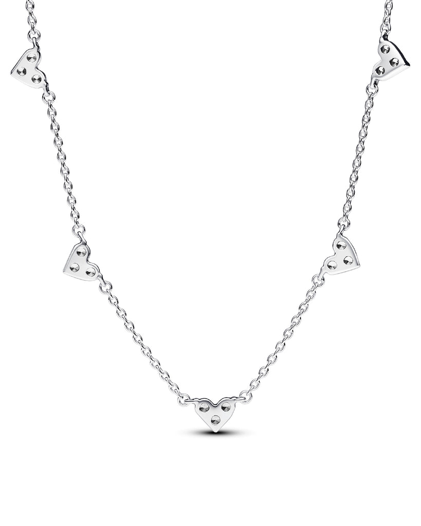 Collana girocollo da donna Pandora Timeless in argento sterling 925 con cuori in pavé 393160C01-45