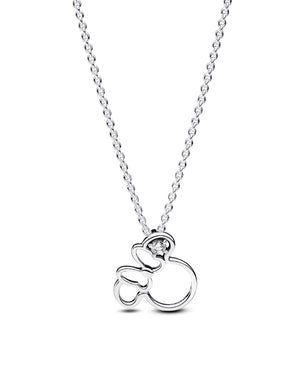 Collana girocollo da donna Pandora Disney in Argento Sterling 925 con ciondolo a forma di Minnie Mouse e zircone nel fiocco 393187C01-45