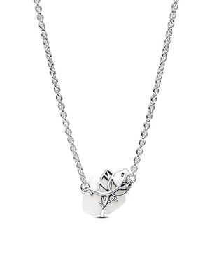 Collana girocollo da donna Pandora Moments in argento 925 con ciondolo a rosa in madreperla artificiale bianca 393206C01-45