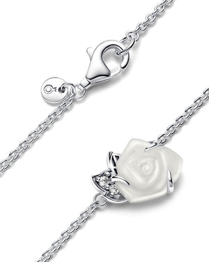 Collana girocollo da donna Pandora Moments in argento 925 con ciondolo a rosa in madreperla artificiale bianca 393206C01-45