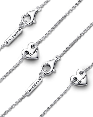 Doppia Collana divisibile da donna Pandora Moments in argento 925 con ciondoli a cuore e scritte "Always" e "Forever"393207C00-45