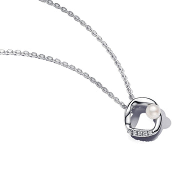 Collana Cerchio Linea Sinuosa con Perla d'Acqua Dolce Coltivata e Pavè 393303C01-45-1