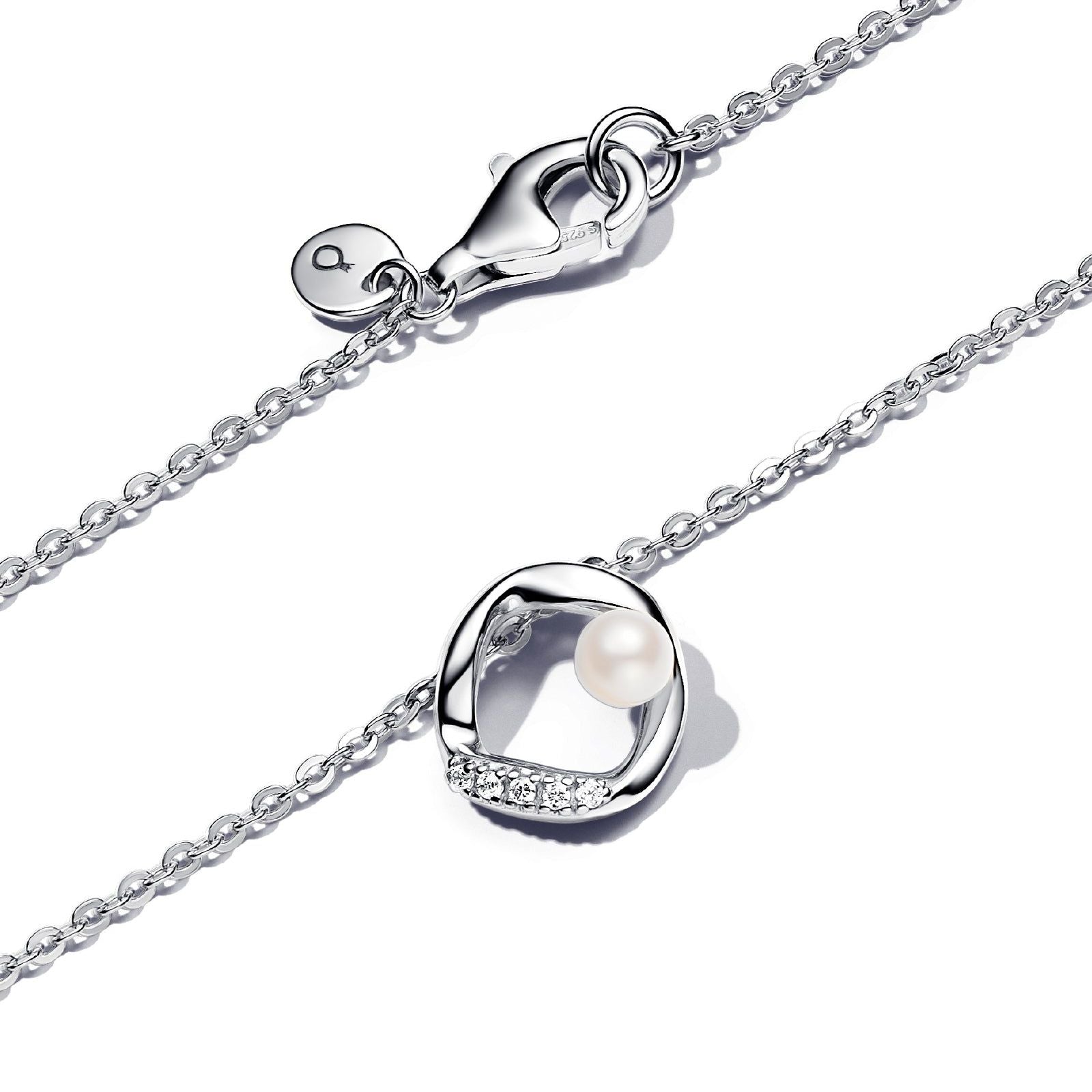 Collana Cerchio Linea Sinuosa con Perla d'Acqua Dolce Coltivata e Pavè 393303C01-45-2