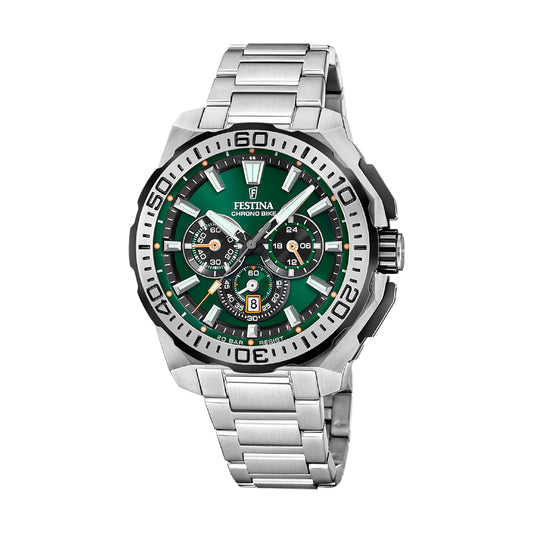 Orologio cronografo uomo Festina acciaio quadrante verde MISURA UNICA