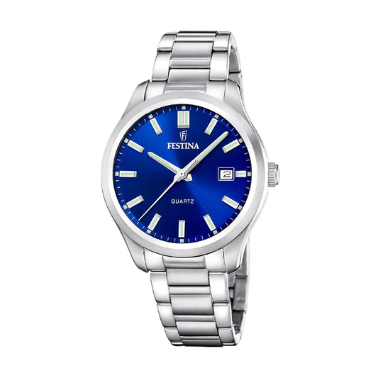 Orologio solo tempo uomo Festina in acciaio quadrante blu MISURA UNICA