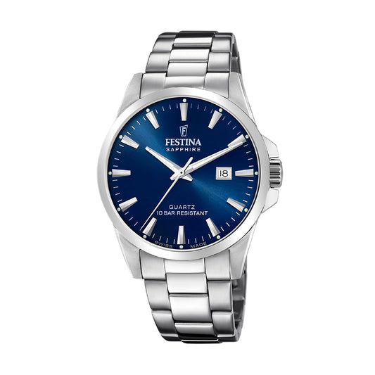 Orologio Festina in acciaio con quadrante blu e datario MISURA UNICA
