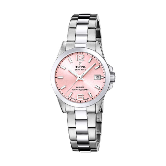 Orologio Festina in acciaio con quadrante rosa e datario MISURA UNICA
