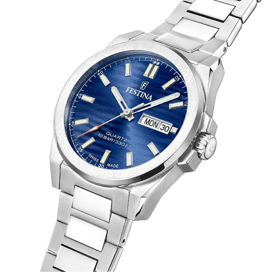Orologio uomo Festina in acciaio quadrante blu e datario MISURA UNICA