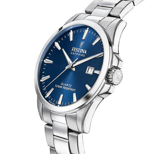 Orologio Festina in acciaio con quadrante blu e datario MISURA UNICA