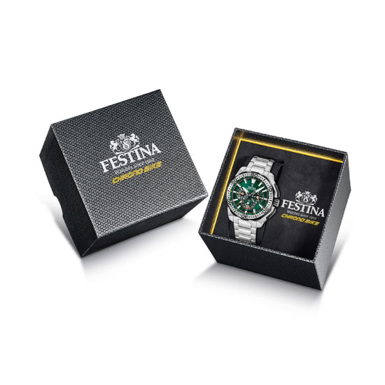 Orologio cronografo uomo Festina acciaio quadrante verde MISURA UNICA