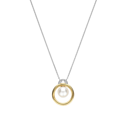 Collana catena Ti Sento in argento zirconi e perla 10mm MISURA UNICA