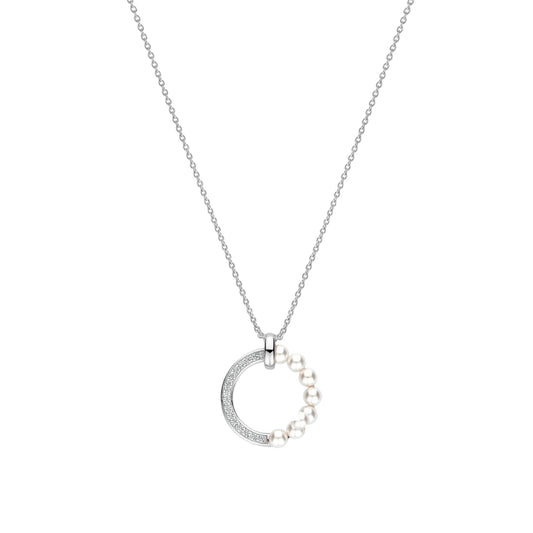 Collana catena Ti Sento in argento zirconi e perle 4mm MISURA UNICA