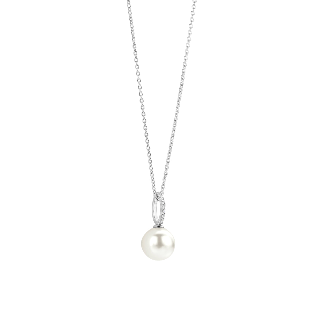 Collana pendente Ti Sento in argento zirconi e perla 12mm MISURA UNICA