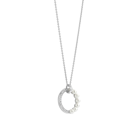 Collana catena Ti Sento in argento zirconi e perle 4mm MISURA UNICA