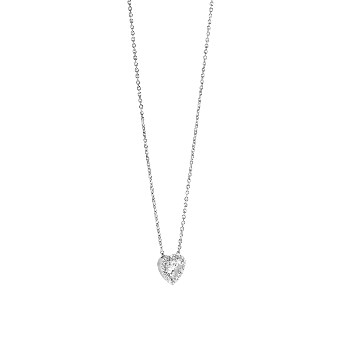 Collana catena Ti Sento in argento e zirconi forma di cuore MISURA UNICA