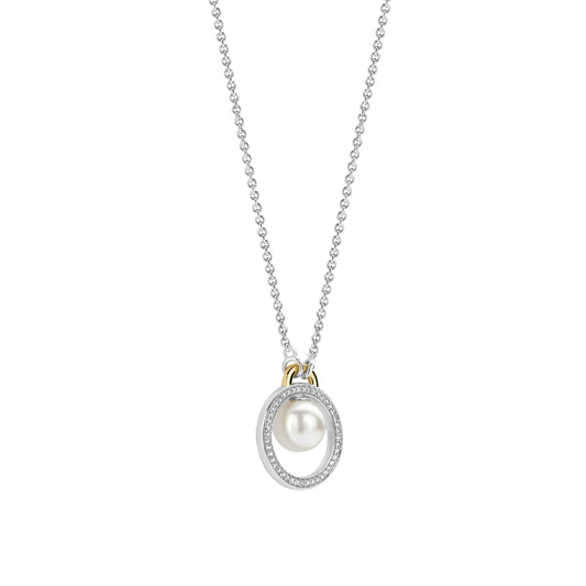 Collana catena Ti Sento in argento zirconi e perla 8mm MISURA UNICA