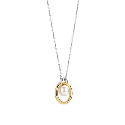 Collana catena Ti Sento in argento zirconi e perla 10mm MISURA UNICA