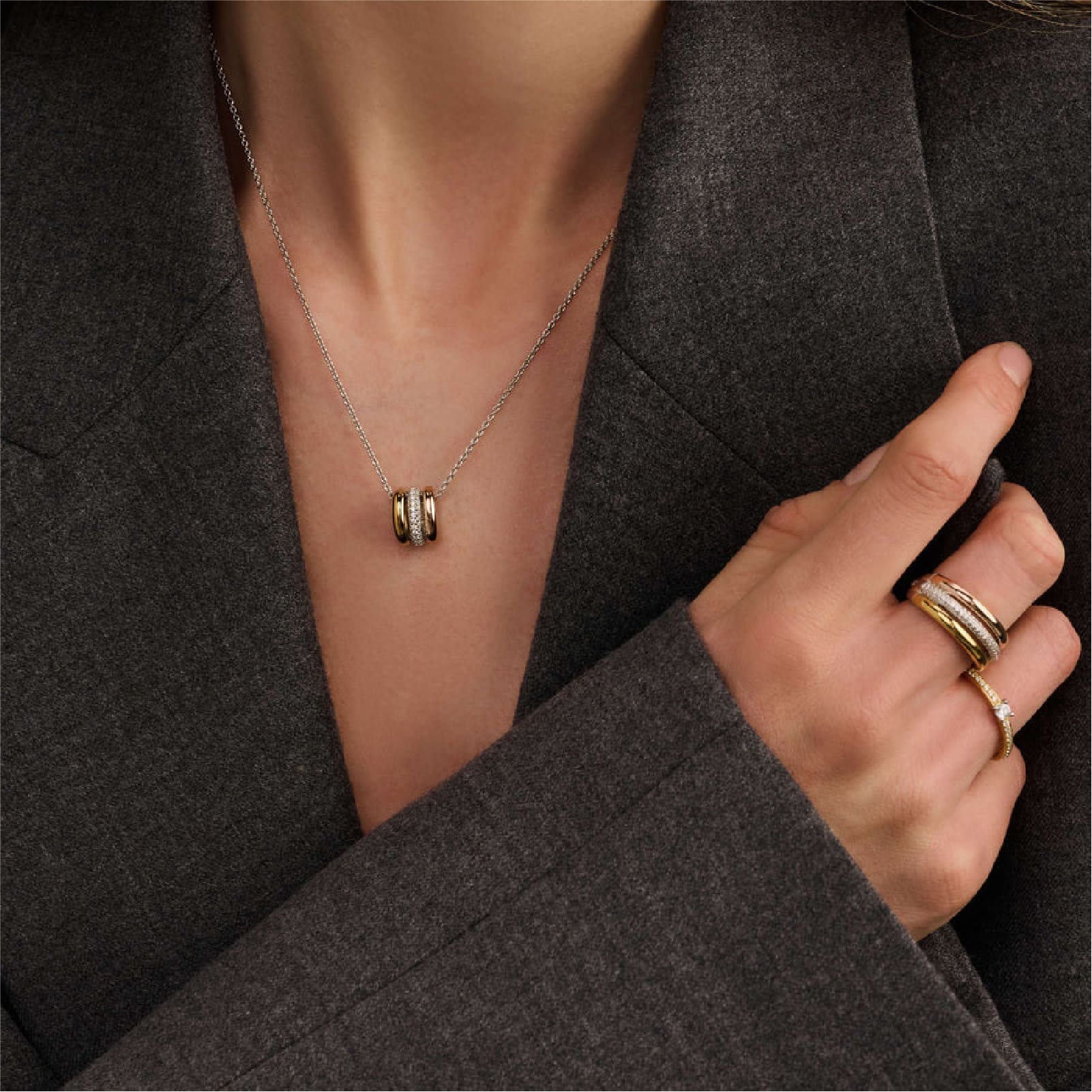 Collana TI SENTO Milano in argento triplo cerchio e zirconi MISURA UNICA