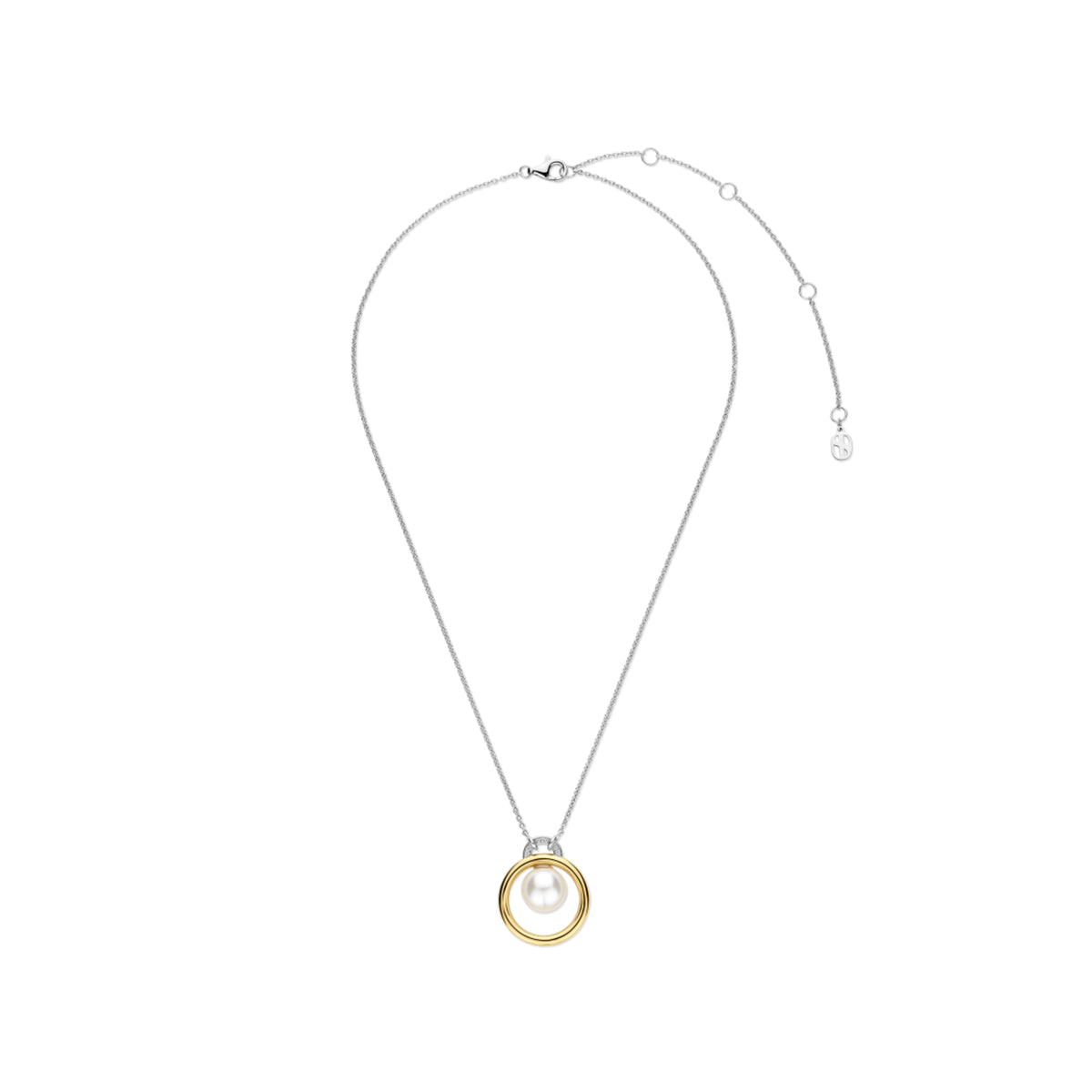 Collana catena Ti Sento in argento zirconi e perla 10mm MISURA UNICA