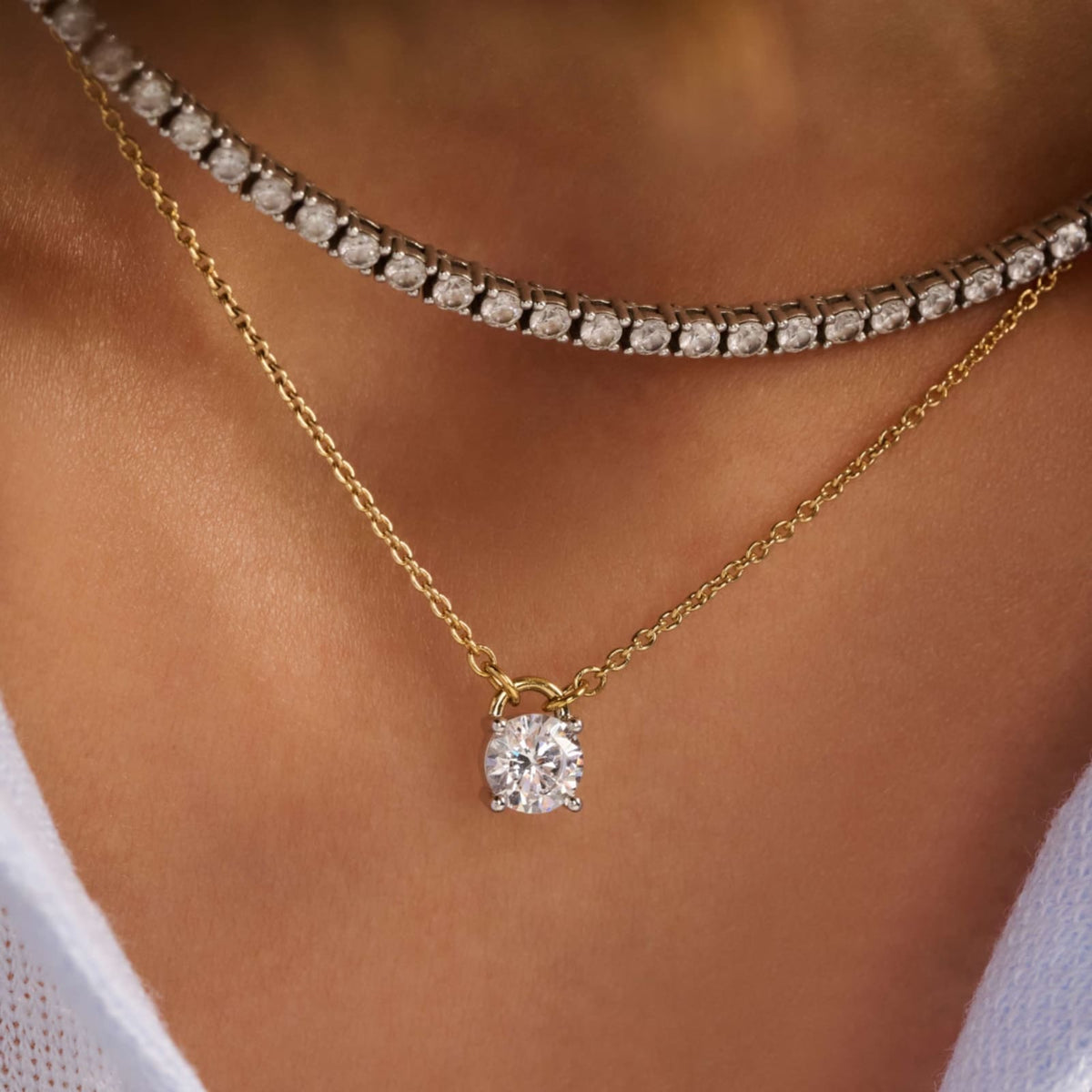 Collana punto luce Ti Sento in argento placcato oro e zircone MISURA UNICA