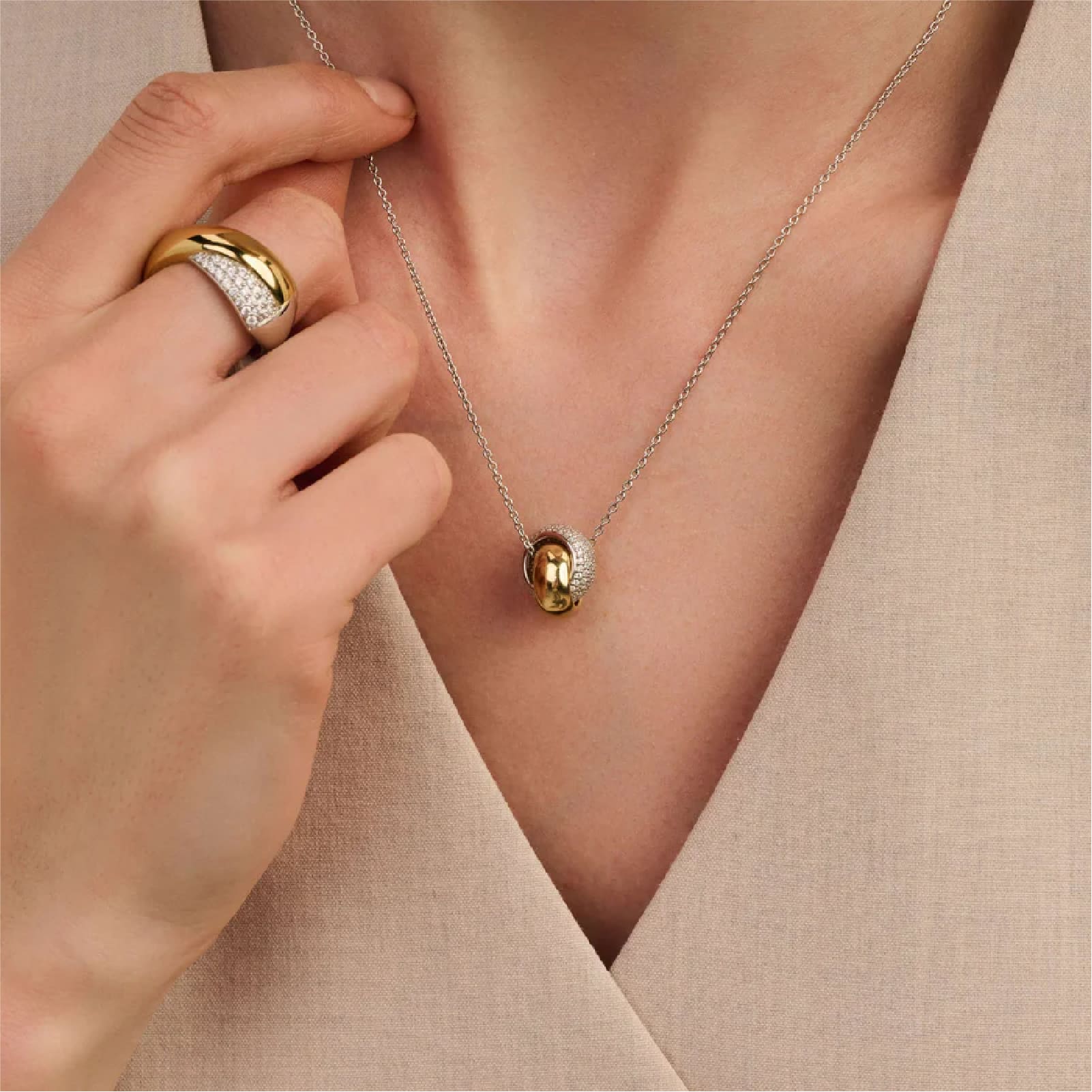 Collana TI SENTO Milano in argento cerchi intrecciati oro MISURA UNICA