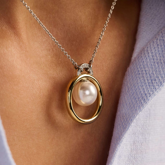 Collana catena Ti Sento in argento zirconi e perla 10mm MISURA UNICA