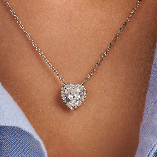 Collana catena Ti Sento in argento e zirconi forma di cuore MISURA UNICA