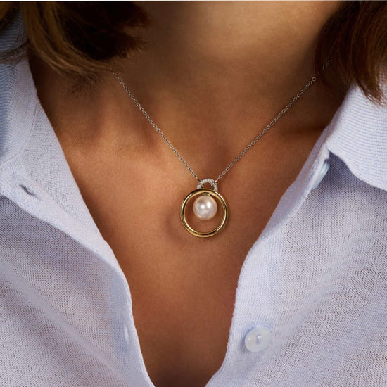 Collana catena Ti Sento in argento zirconi e perla 10mm MISURA UNICA
