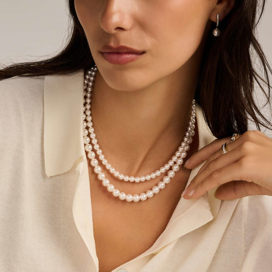 Collana doppio filo Ti Sento in argento e perle 8mm MISURA UNICA