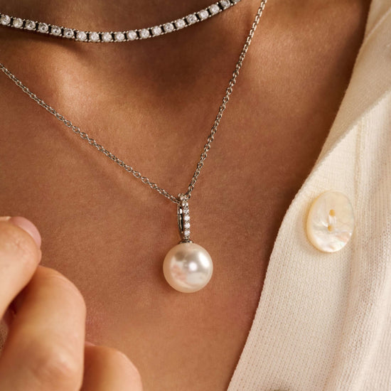 Collana pendente Ti Sento in argento zirconi e perla 12mm MISURA UNICA