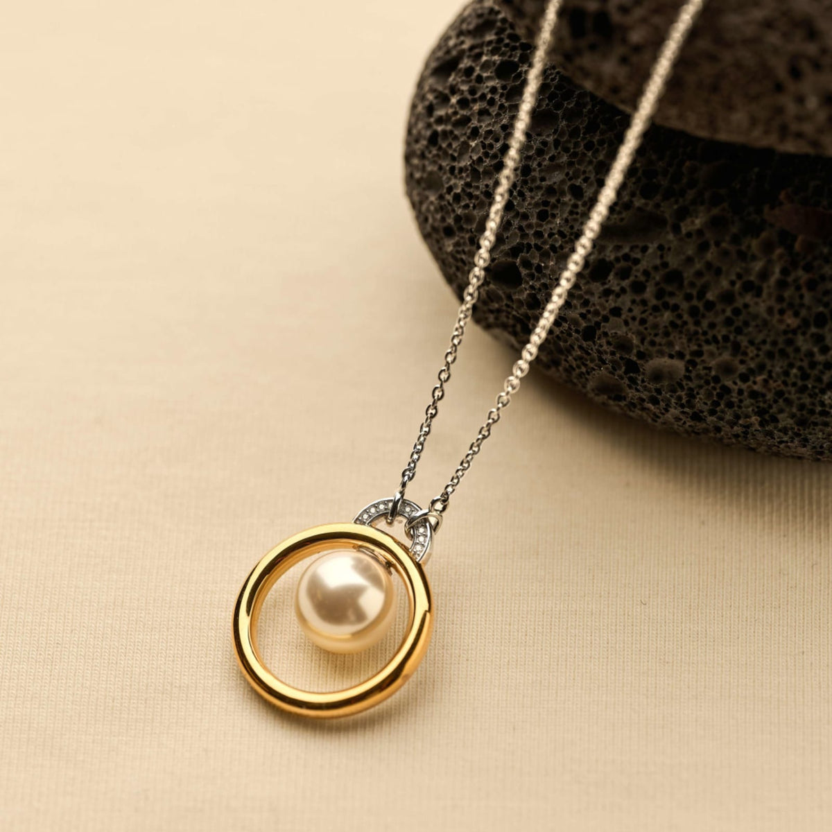 Collana catena Ti Sento in argento zirconi e perla 10mm MISURA UNICA