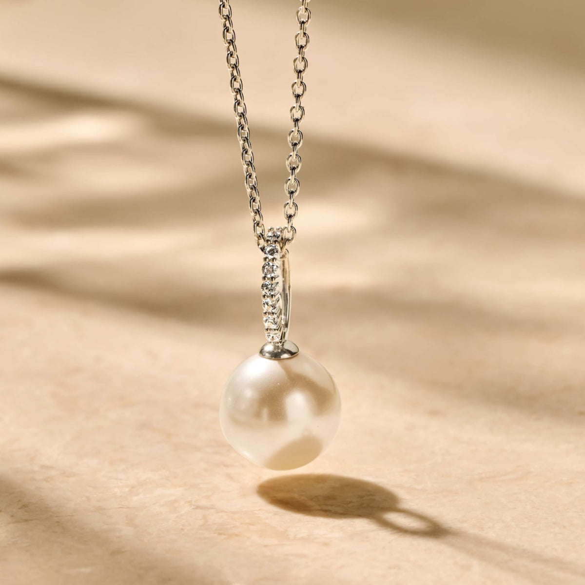 Collana pendente Ti Sento in argento zirconi e perla 12mm MISURA UNICA