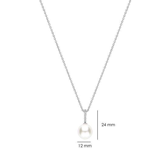 Collana pendente Ti Sento in argento zirconi e perla 12mm MISURA UNICA