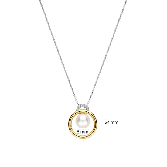 Collana catena Ti Sento in argento zirconi e perla 10mm MISURA UNICA