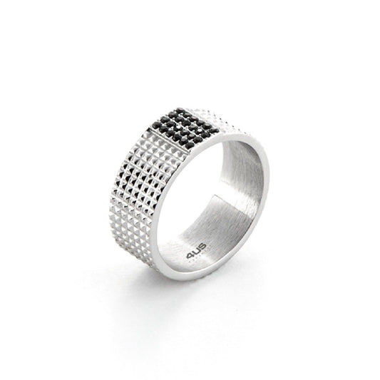 Anello uomo 4US Cesare Paciotti acciaio con zirconi neri e borchie 4UAN6361-1