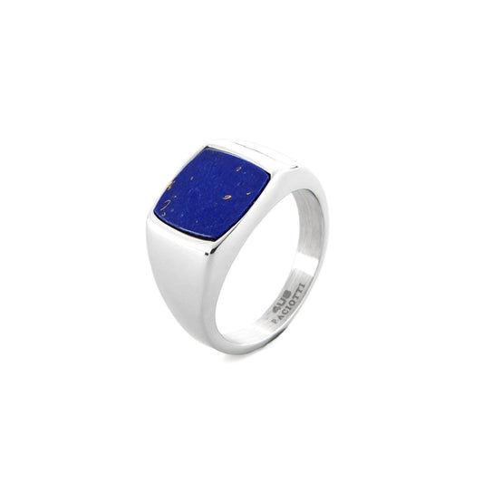 Anello chevalier uomo 4US Cesare Paciotti acciaio con lapis blu 4UAN6379-2