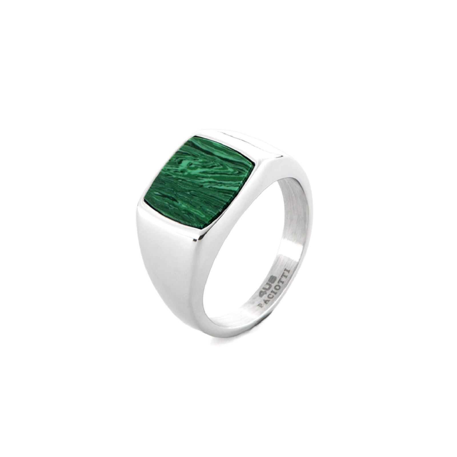 Anello chevalier uomo 4US Cesare Paciotti acciaio con peacock verde 4UAN6380-1