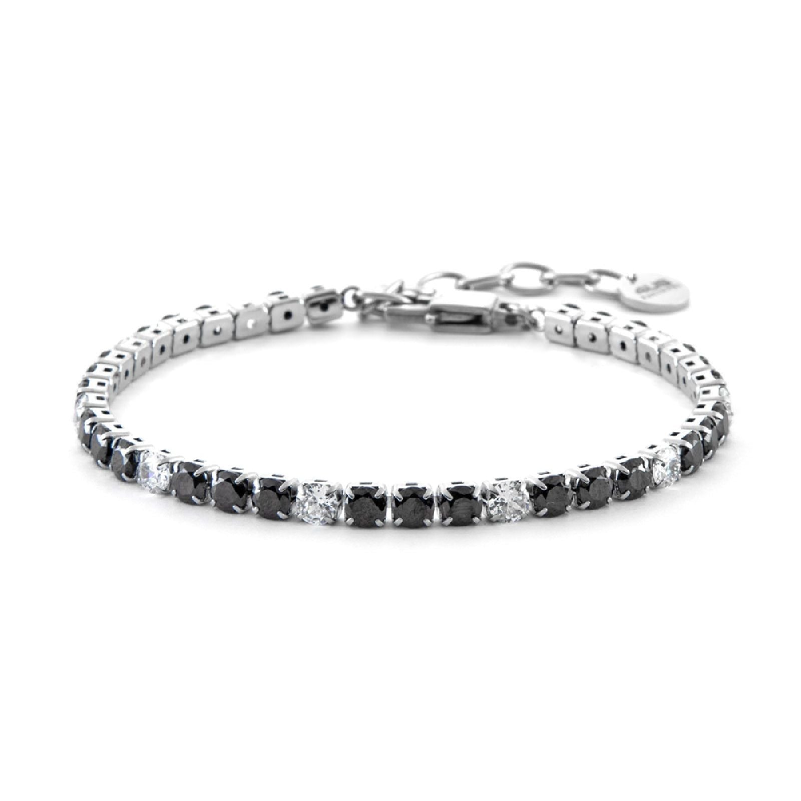 Bracciale tennis uomo 4US Cesare Paciotti in acciaio con zirconi neri e 9 bianchi di 4mm 4UBR6353-1