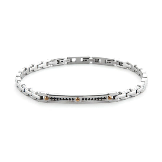 Bracciale uomo 4US Cesare Paciotti in acciaio con targhetta e zirconi neri 4UBR6373-1
