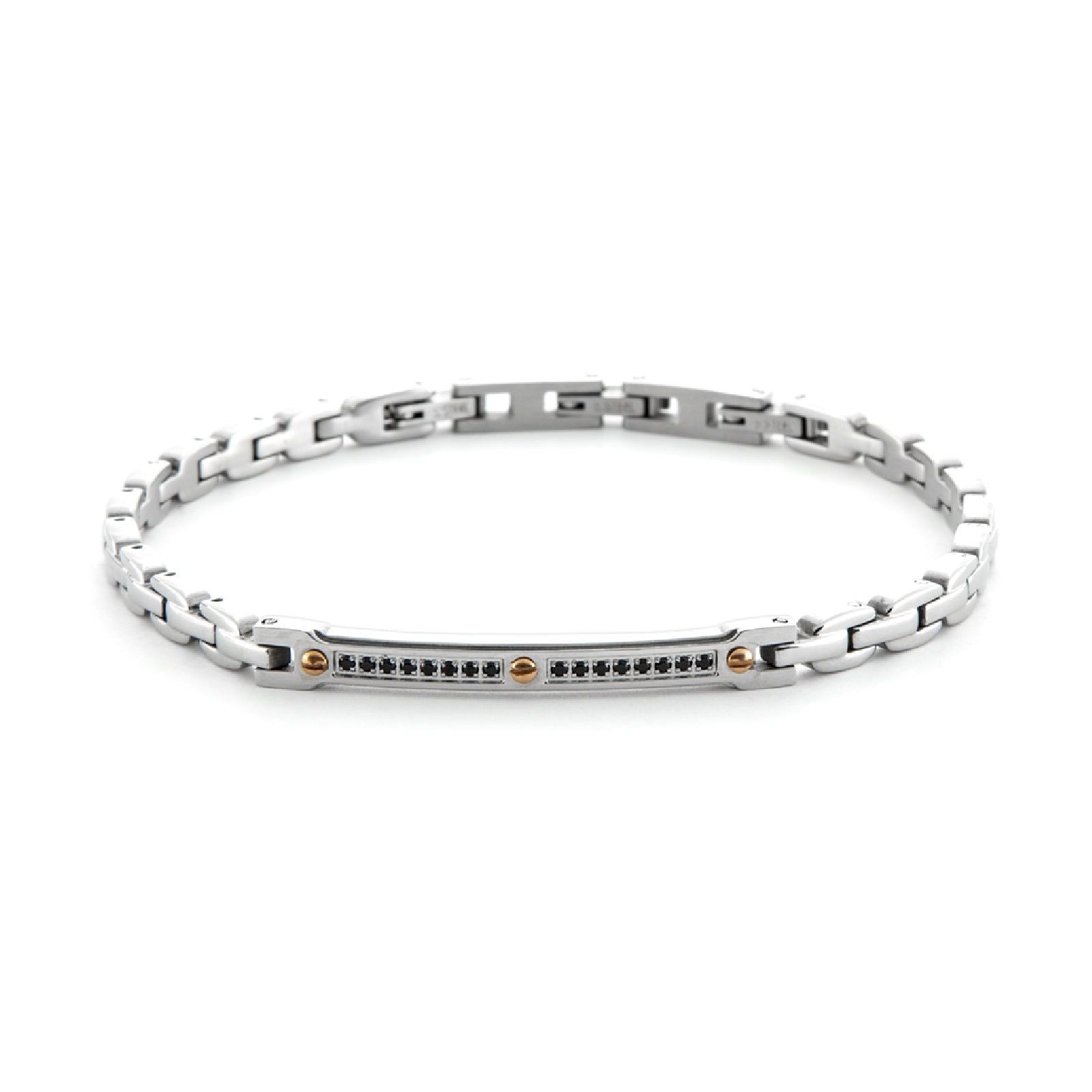 Bracciale uomo 4US Cesare Paciotti in acciaio con targhetta e zirconi neri 4UBR6373-1