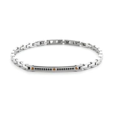 Bracciale uomo 4US Cesare Paciotti in acciaio con targhetta e zirconi neri 4UBR6373-1