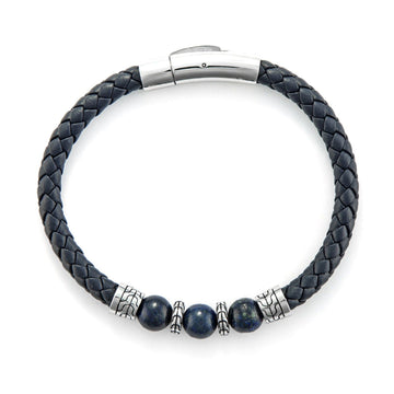 Bracciale uomo 4US Cesare Paciotti pelle e acciaio con sfere di lapis blu 4UBR6384-1