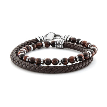 Bracciale doppio uomo 4US Cesare Paciotti pelle e acciaio con occhio di tigre 4UBR6391-1