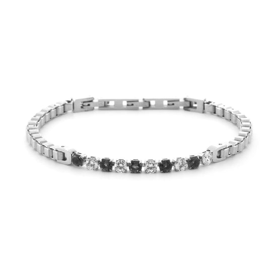 Bracciale uomo 4US Cesare Paciotti in acciaio maglie quadrate zirconi neri e bianchi 4UBR6429-1