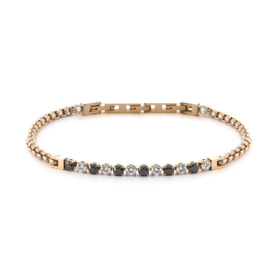 Bracciale uomo 4US Cesare Paciotti in acciaio oro maglie tonde zirconi neri e bianchi 4UBR6433-1
