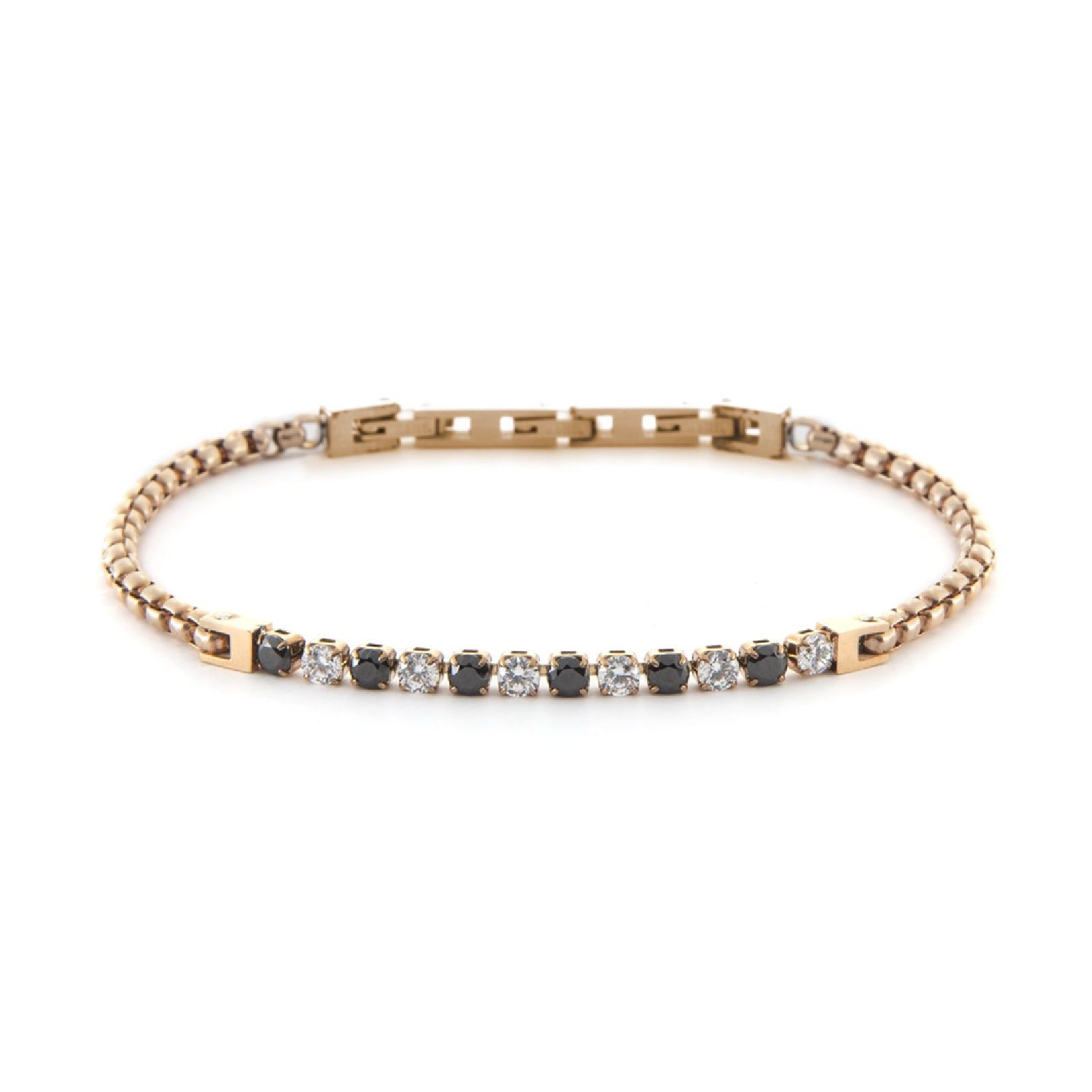 Bracciale uomo 4US Cesare Paciotti in acciaio oro maglie tonde zirconi neri e bianchi 4UBR6433-1