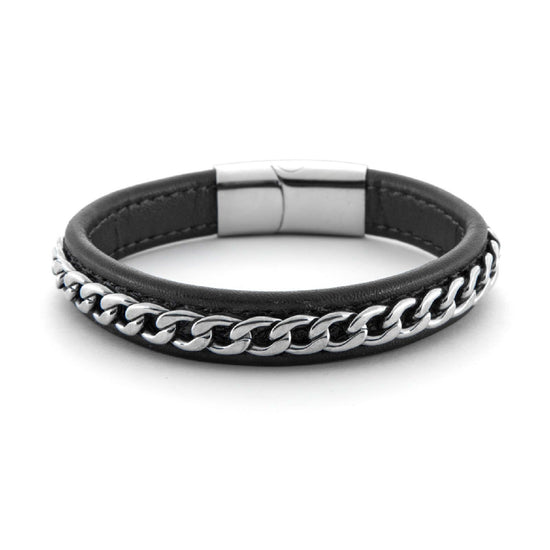 Bracciale 4US Cesare Paciotti uomo in acciaio con pelle nera 4UBR6718-1