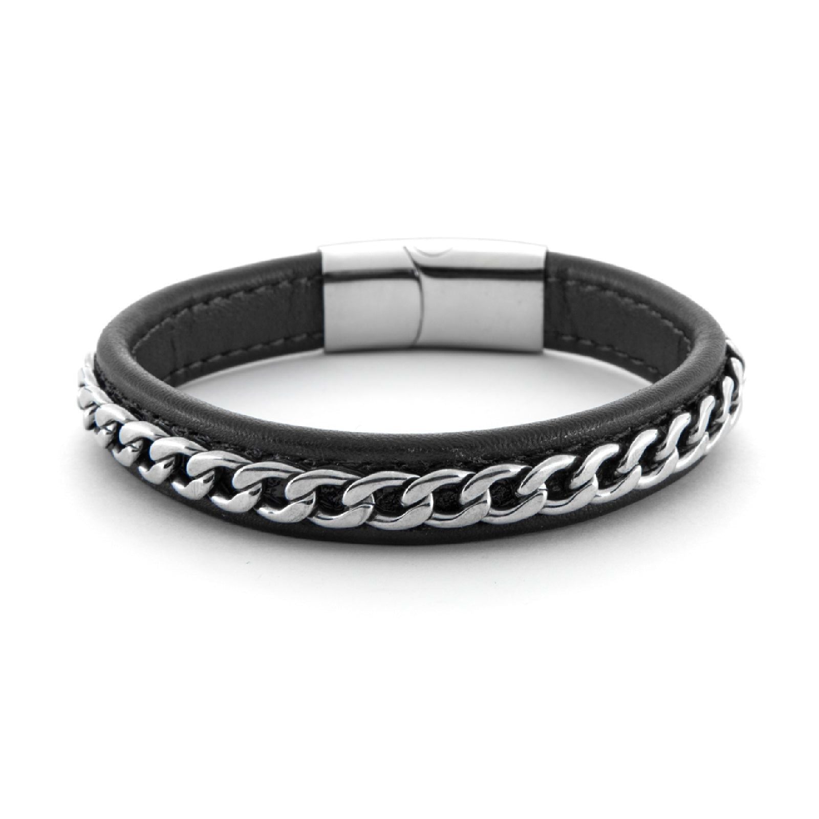 Bracciale 4US Cesare Paciotti uomo in acciaio con pelle nera 4UBR6718-1